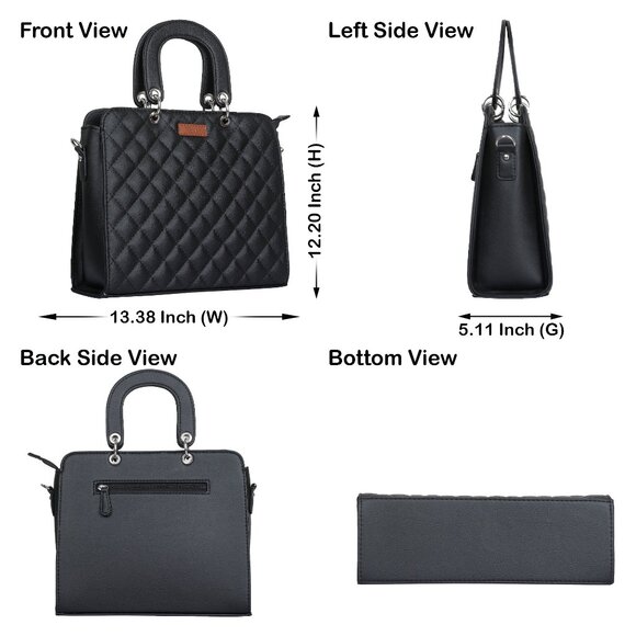 Vegan Leather Black Handbag for Women – Top-Handle Tote Bag, Satchel Purse - Picture 3 of 10